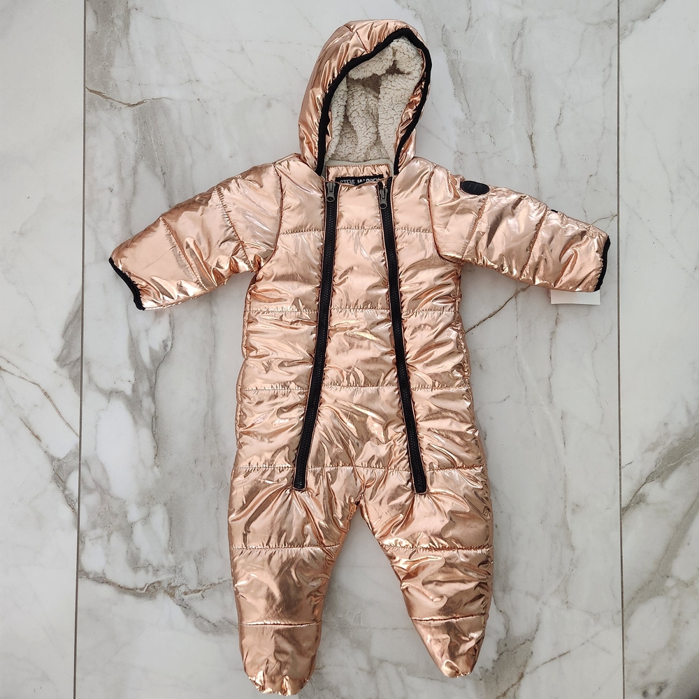 Shiny Gold Baby Snowsuit with Hood